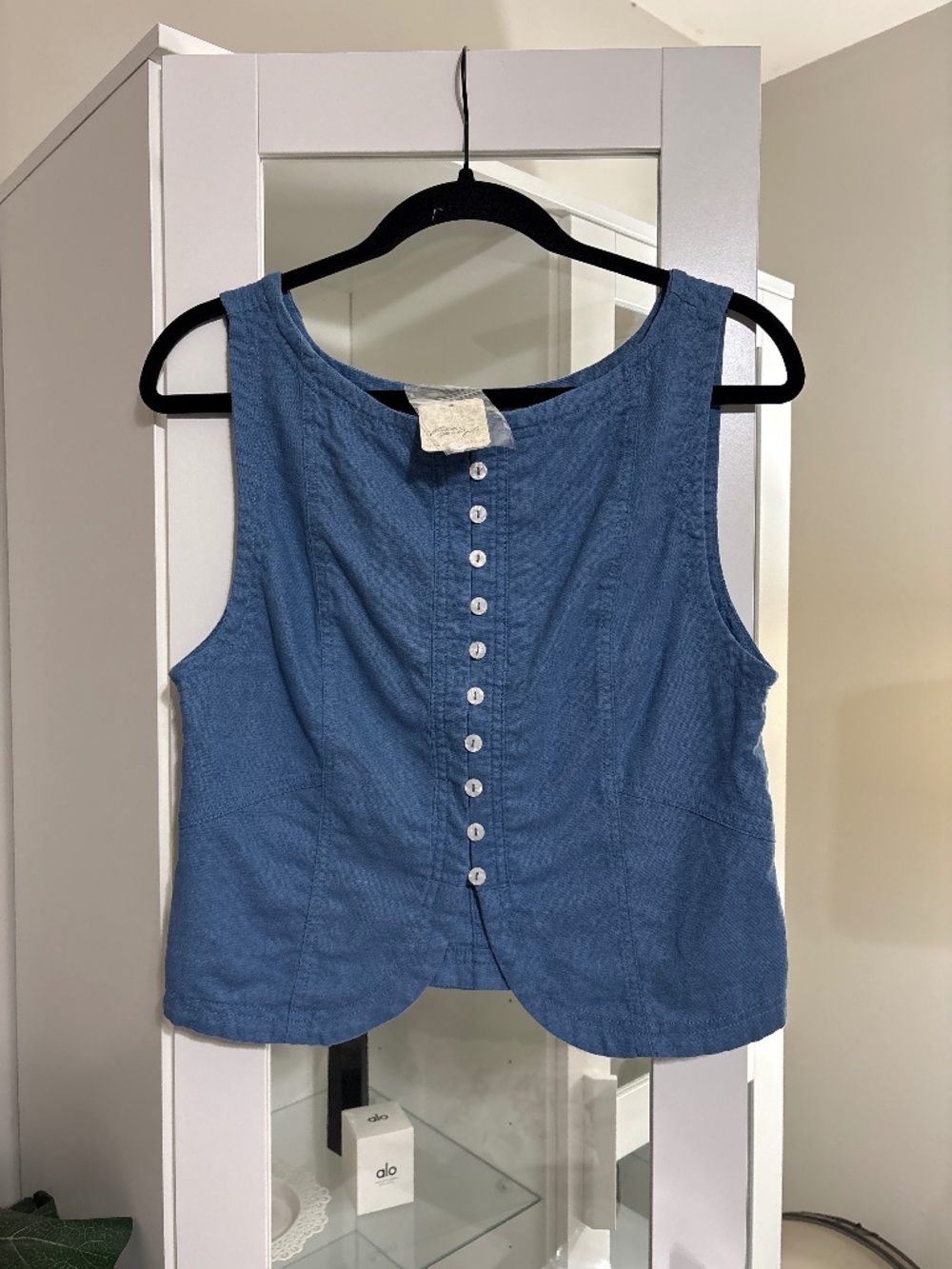 Free People We The Free By the Sea Linen Tank Harbor Blue Medium